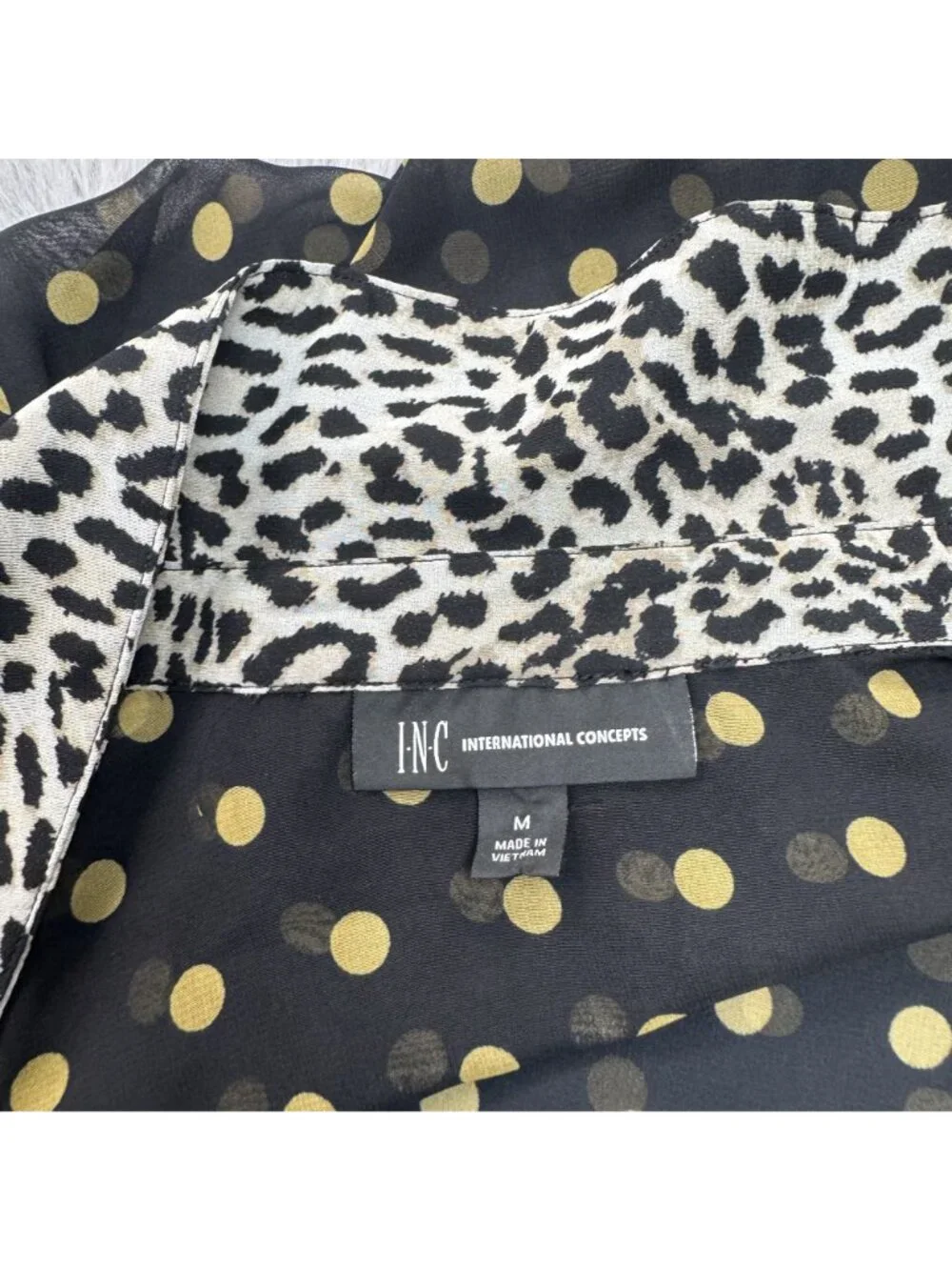 INC International Black Yellow Polka Dot Button-Up Sheer Blouse Women Size M NEW - Picture 11 of 13